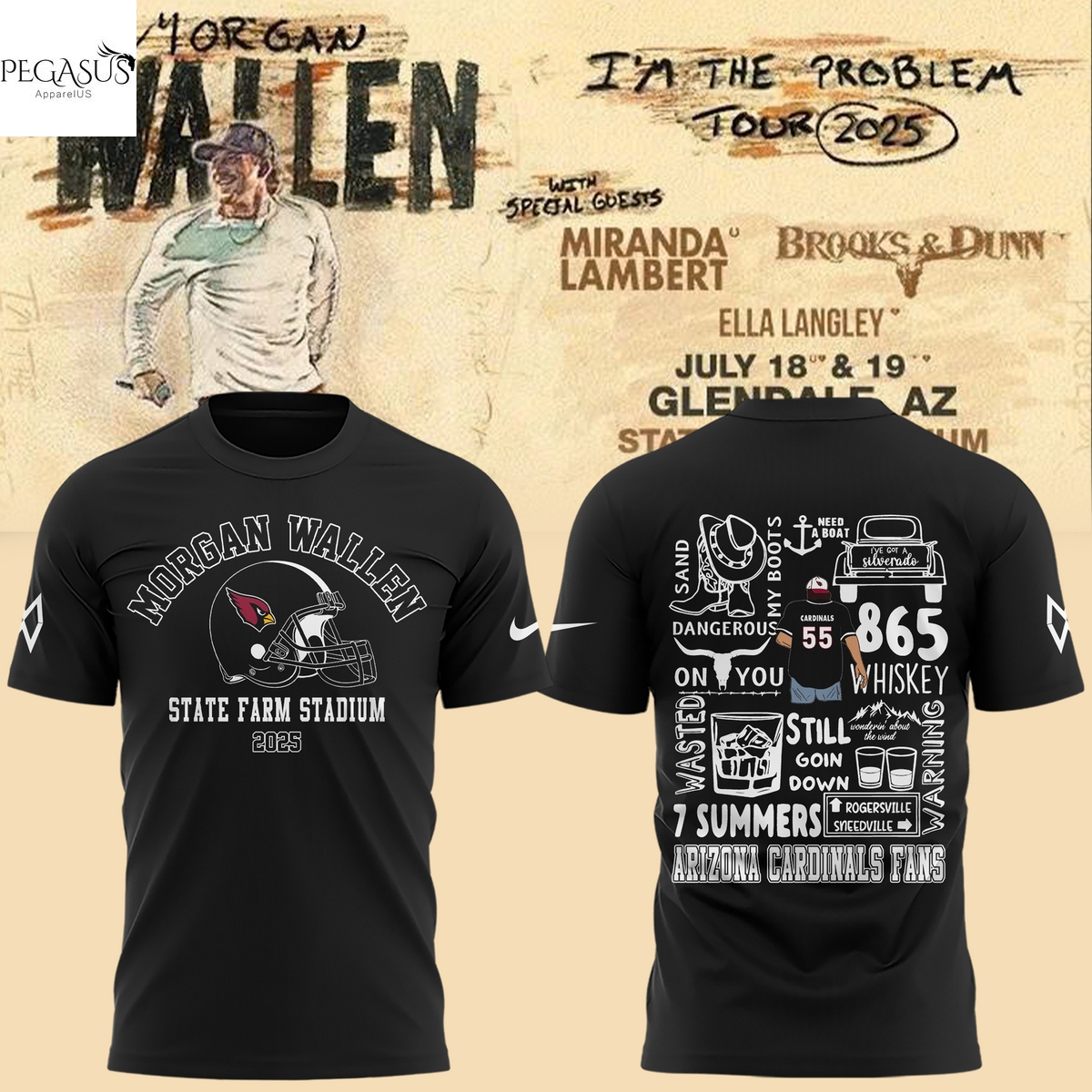 Morgan Wallen x Arizona Cardinals Im The Problem Tour 2025 3D T-Shirt - Black Morgan Wallen x Arizona Cardinals Im The Problem Tour 2025 3D T-Shirt - Black