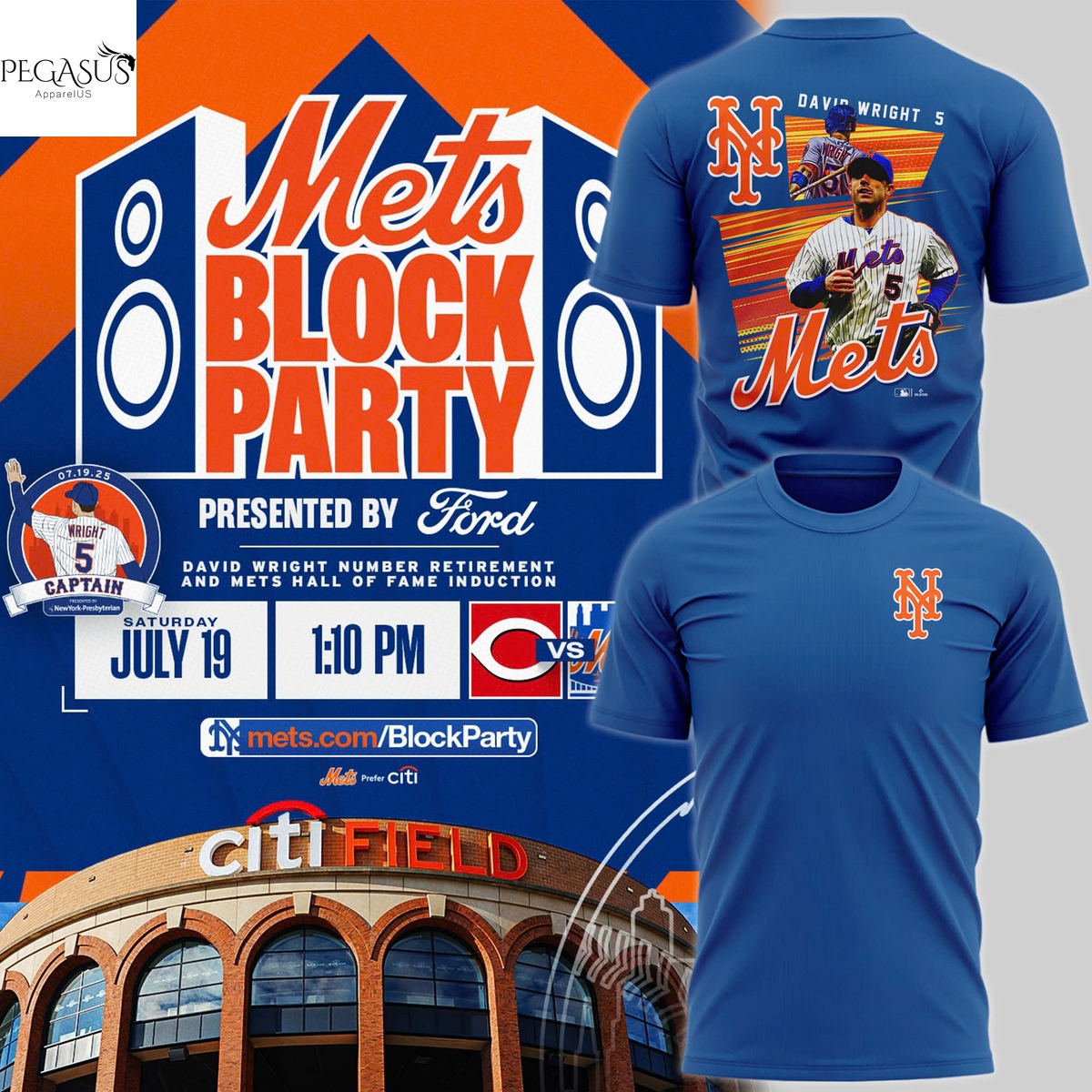 New York Mets Block Party David Wright 3D T-Shirt New York Mets Block Party David Wright 3D T-Shirt