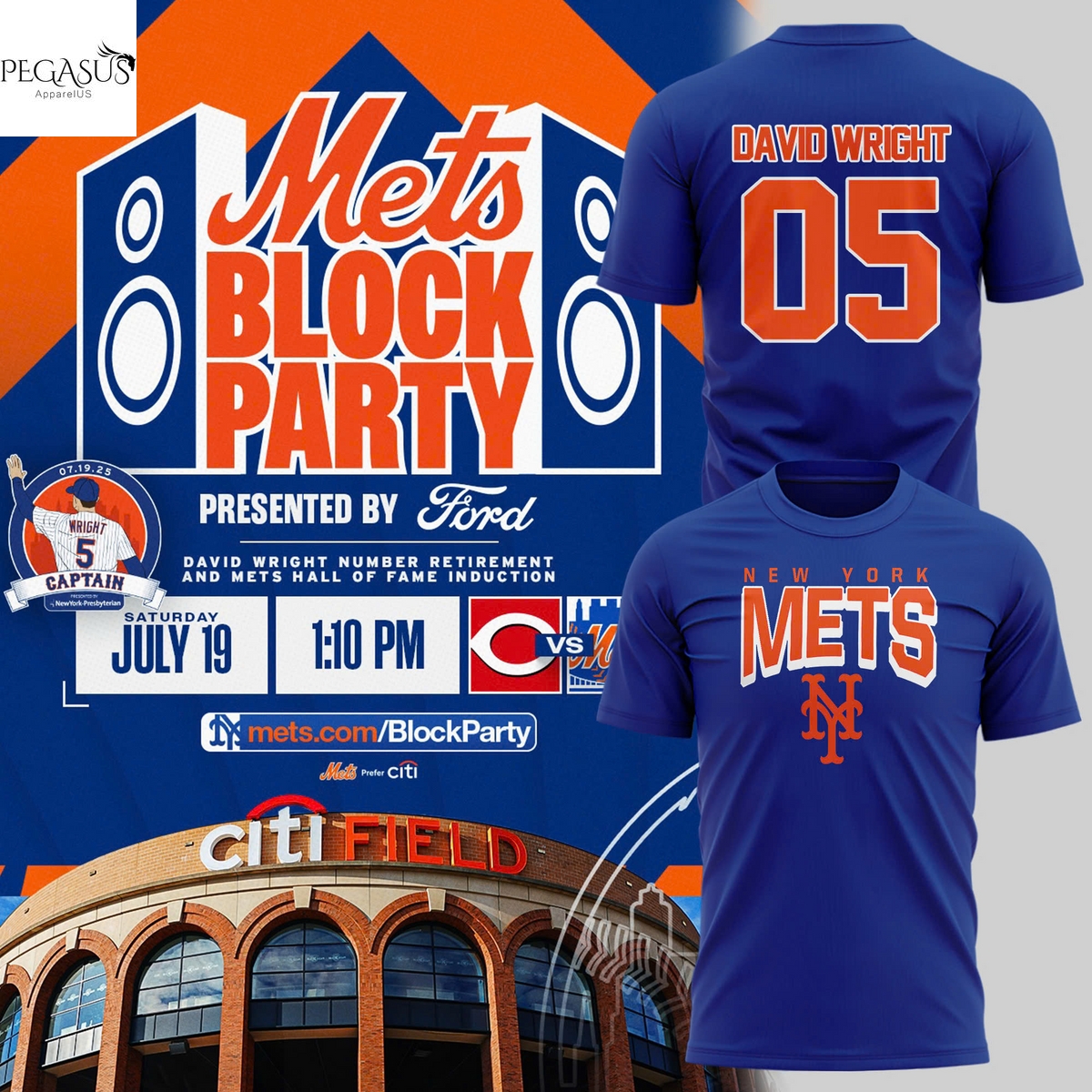 New York Mets Block Party David Wright 3D T-Shirt - Blue New York Mets Block Party David Wright 3D T-Shirt - Blue