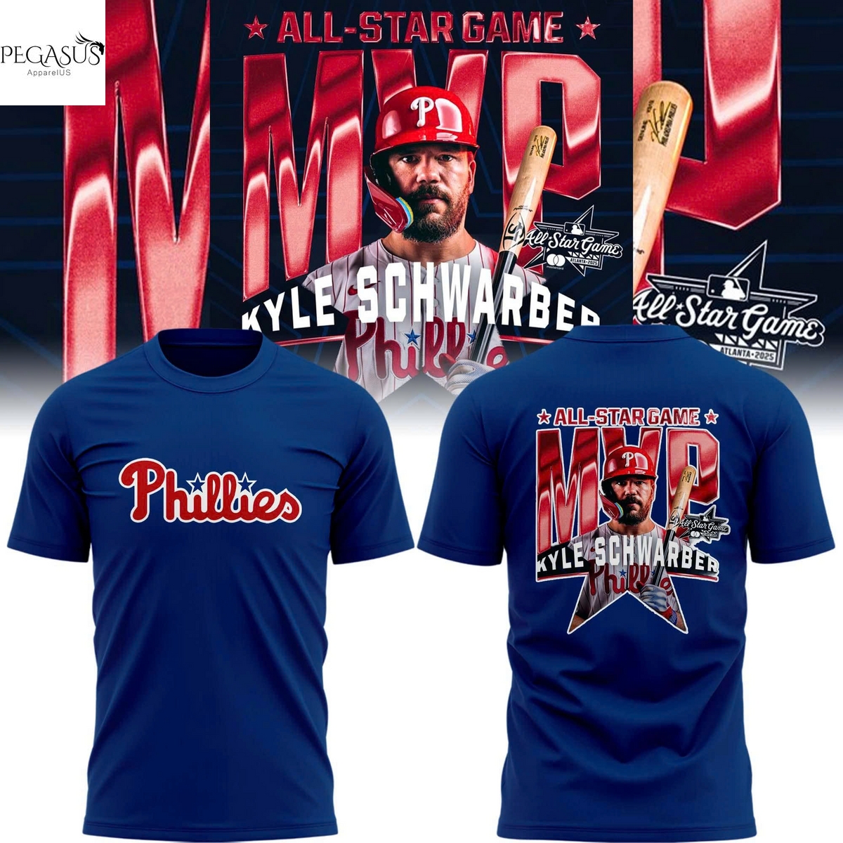 Philadelphia Phillies Kyle Schwarber Is The 2025 Mlb All-star Game MVP 3D T-Shirt - Blue Philadelphia Phillies Kyle Schwarber Is The 2025 Mlb All-star Game MVP 3D T-Shirt - Blue