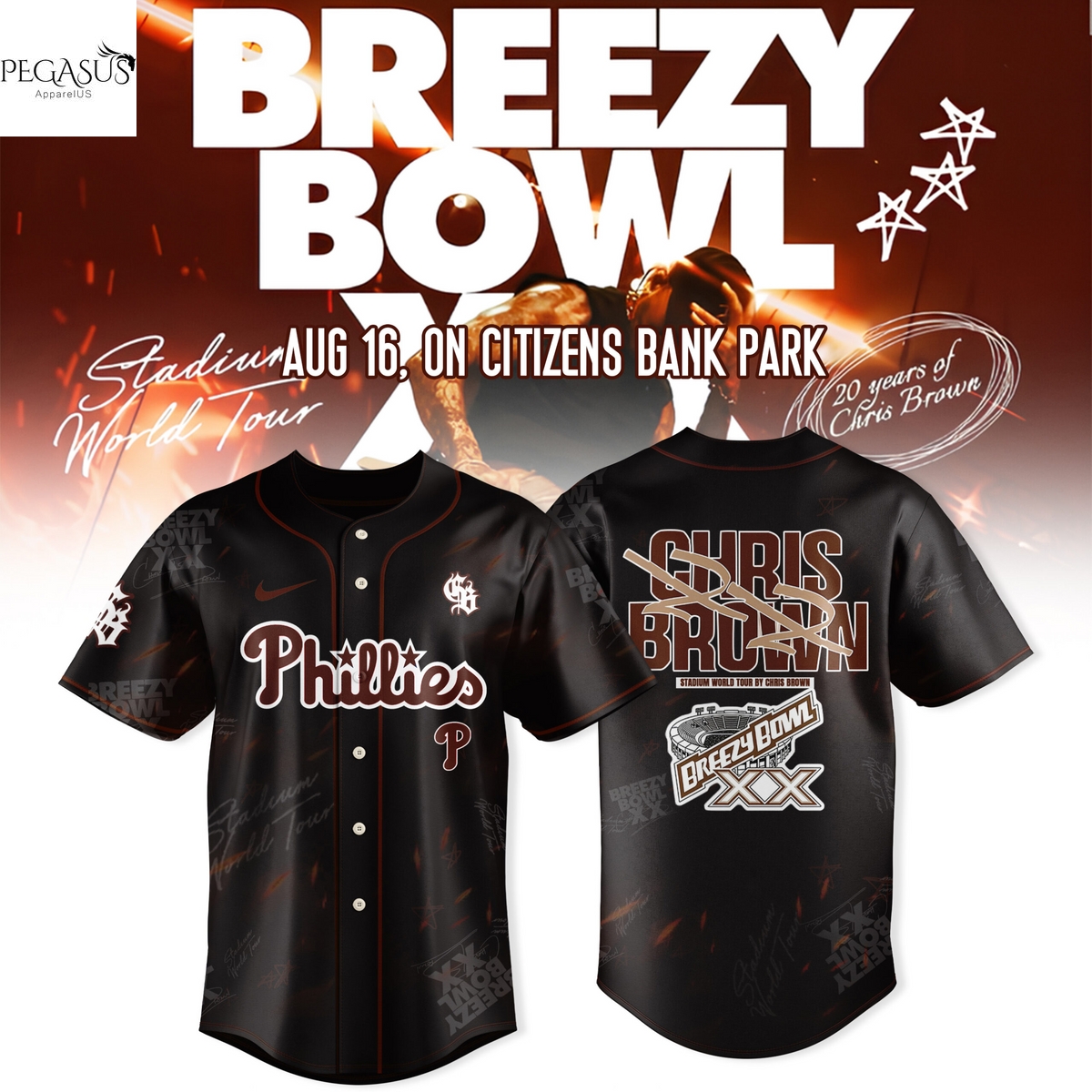 Philadelphia Phillies x Chris Brown Breezy Bowl XX Tour 2025 Baseball Jersey Philadelphia Phillies x Chris Brown Breezy Bowl XX Tour 2025 Baseball Jersey