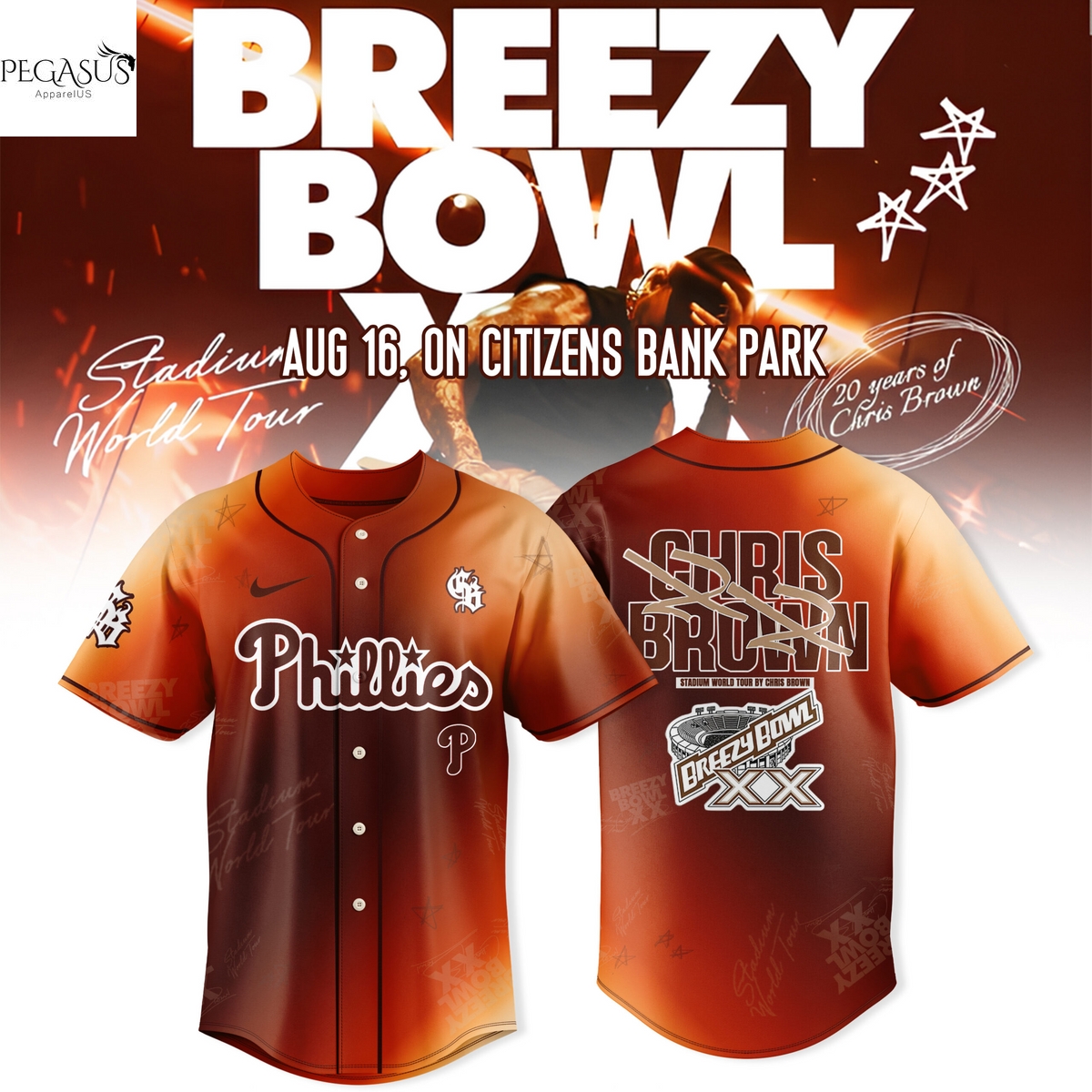 Philadelphia Phillies x Chris Brown Breezy Bowl XX World Tour 2025 Baseball Jersey Philadelphia Phillies x Chris Brown Breezy Bowl XX World Tour 2025 Baseball Jersey