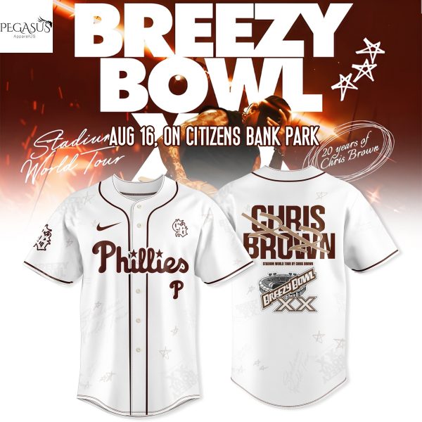 Philadelphia Phillies x Chris Brown Breezy Bowl XX World Tour 2025 Baseball Jersey – White