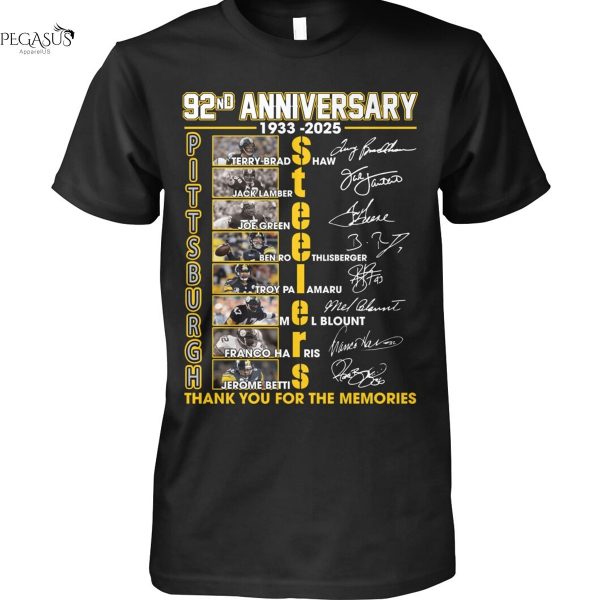 Pittsburgh Steelers 92nd Anniversary 1933-2025 Signature Thank You For The Memories Unisex T-Shirt