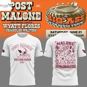 Post Malone x Arizona Cardinals State Farm Stadium 2025 3D T-Shirt – White