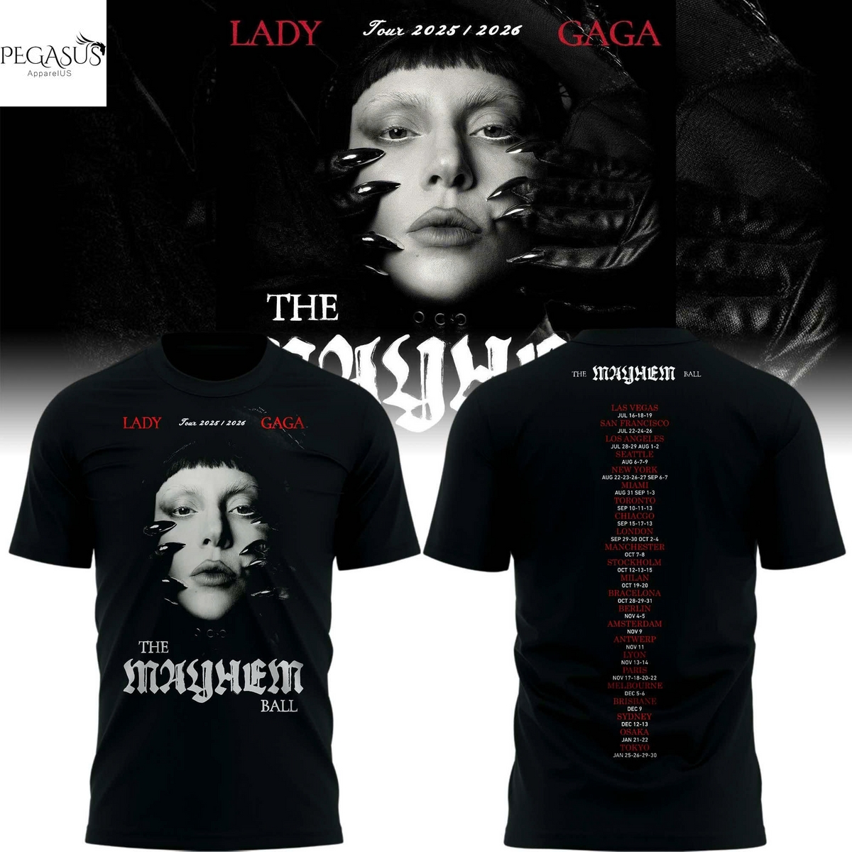 The Mayhem Ball Tour 2025-2026 Lady Gaga 3D T-Shirt The Mayhem Ball Tour 2025-2026 Lady Gaga 3D T-Shirt