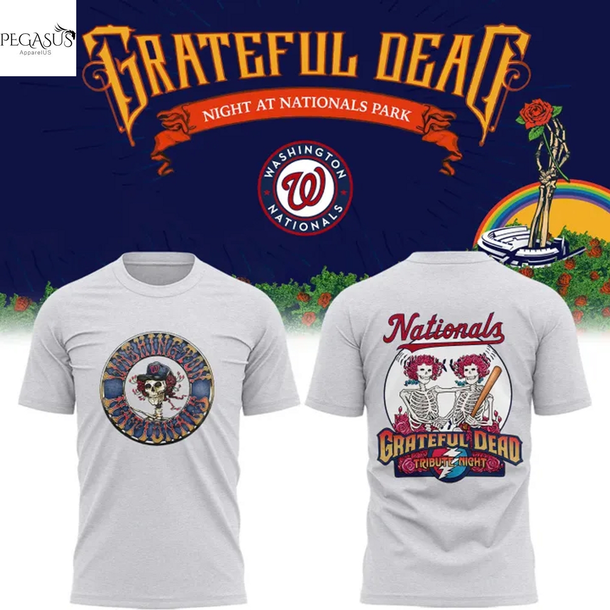 Washington Nationals Grateful Dead Night 3D T-Shirt Washington Nationals Grateful Dead Night 3D T-Shirt