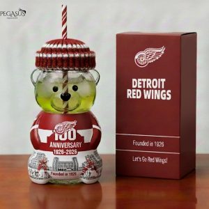 Detroit Red Wings 100th Anniversary Bear Glass Cup