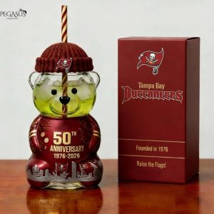 Tampa Bay Buccaneers 50th Anniversary Bear Glass Cup