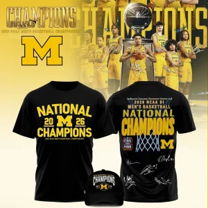 2026 NCAA Men’s Basketball Michigan Wolverines Final Four Champions 3D T-shirt