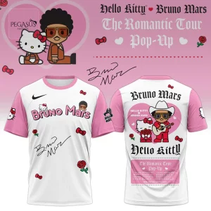 Bruno Mars Hello Kitty The Romantic Tour Pop-Up Pink Graphic 3D T-Shirt