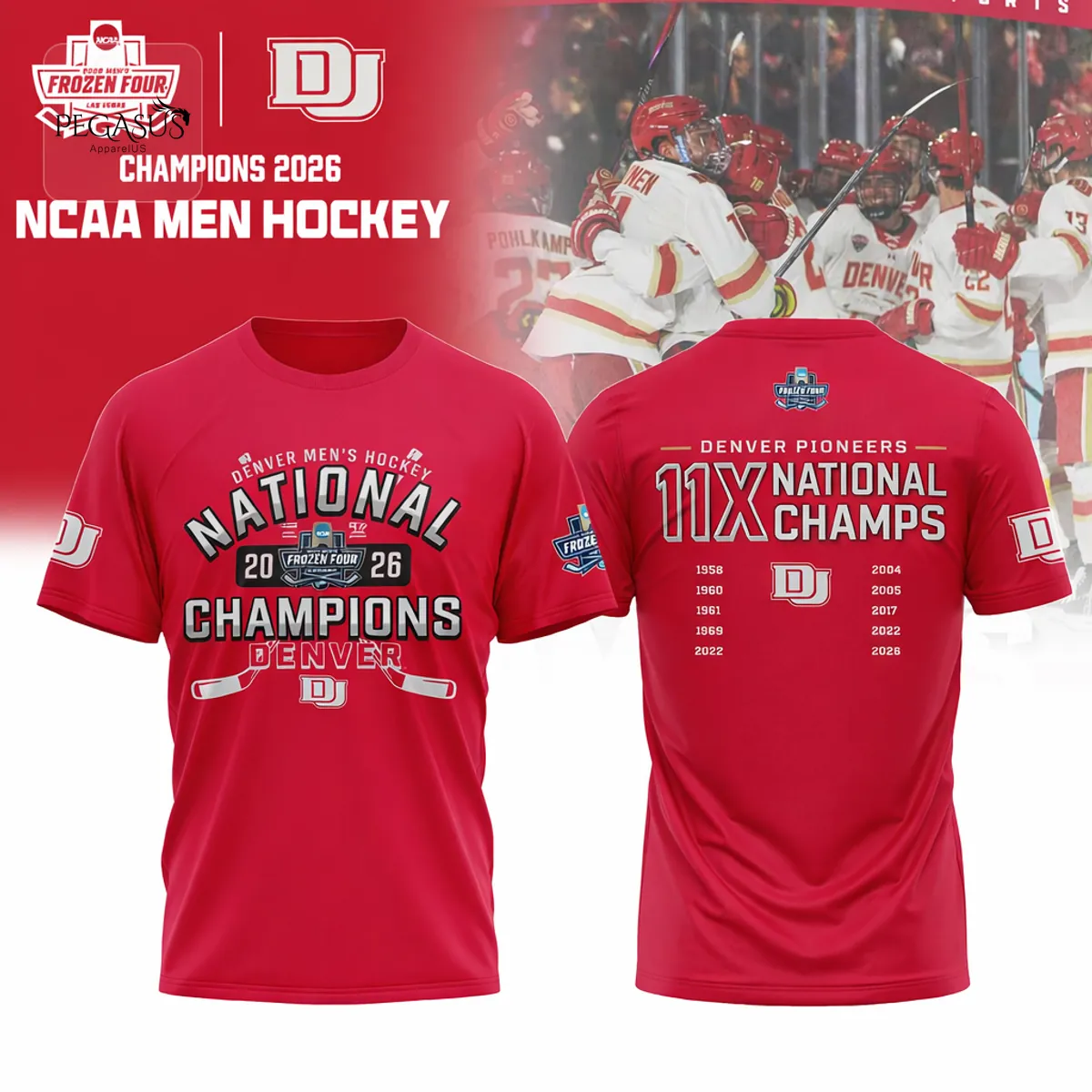 Denver Pioneers Men’s Hockey 2026 National Champion 3D T-Shirt Denver Pioneers Men’s Hockey 2026 National Champion 3D T-Shirt