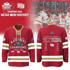 Denver Pioneers Men’s Hockey 2026 National Champions Red Hockey Jersey