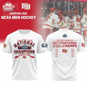 Denver Pioneers Men’s Hockey 2026 National Champions White 3D T-Shirt