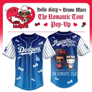Hello Kitty Bruno Mars The Romantic Tour Dodgers Pop-Up Baseball Jersey
