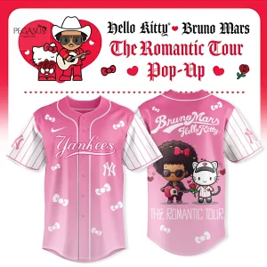 Hello Kitty Bruno Mars The Romantic Tour Pop-Up Pink Yankees Baseball Jersey