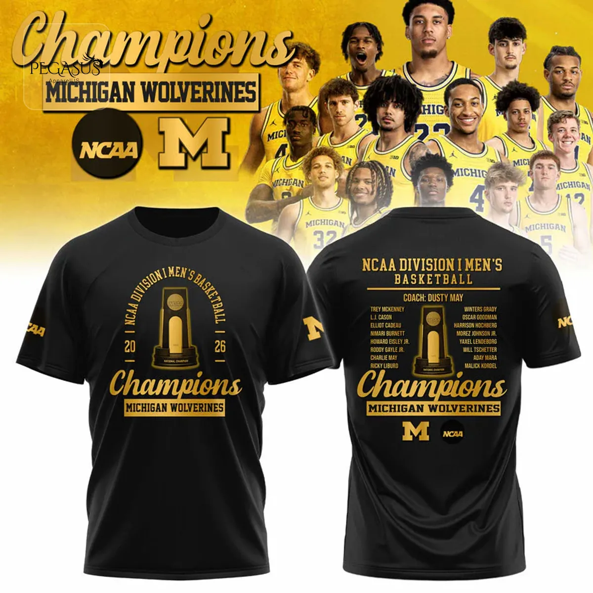 Michigan Wolverines 2026 Champions NCAA Basketball Black 3D T-Shirt Michigan Wolverines 2026 Champions NCAA Basketball Black 3D T-Shirt