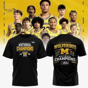Michigan Wolverines 2026 National Champions Basketball 3D T-Shirt – Black
