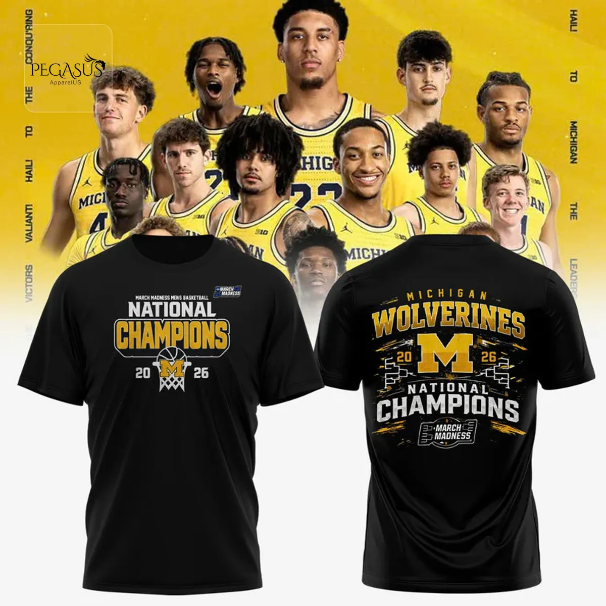 Michigan Wolverines 2026 National Champions Basketball 3D T-Shirt – Black Michigan Wolverines 2026 National Champions Basketball 3D T-Shirt – Black