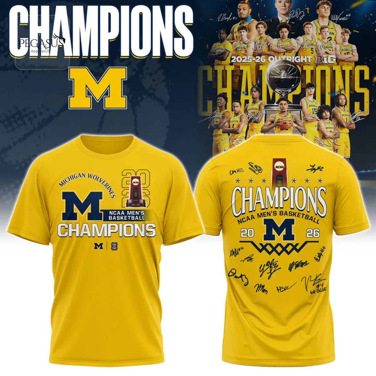 Michigan Wolverines 2026 National Champions NCAA Basketball 3D T-Shirt Michigan Wolverines 2026 National Champions NCAA Basketball 3D T-Shirt