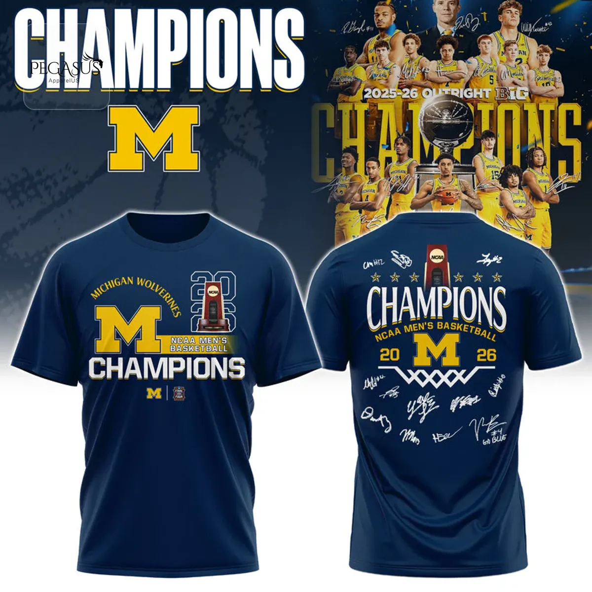 Michigan Wolverines 2026 National Champions Player Signature 3D T-Shirt Michigan Wolverines 2026 National Champions Player Signature 3D T-Shirt