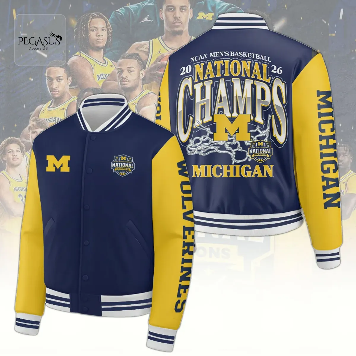 Michigan Wolverines 2026 NCAA Men’s Basketball National Champs Baseball Jacket Michigan Wolverines 2026 NCAA Men’s Basketball National Champs Baseball Jacket