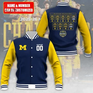 Personalized Michigan Wolverines 2026 NCAA Men’s Basketball National Champs Baseball Jacket