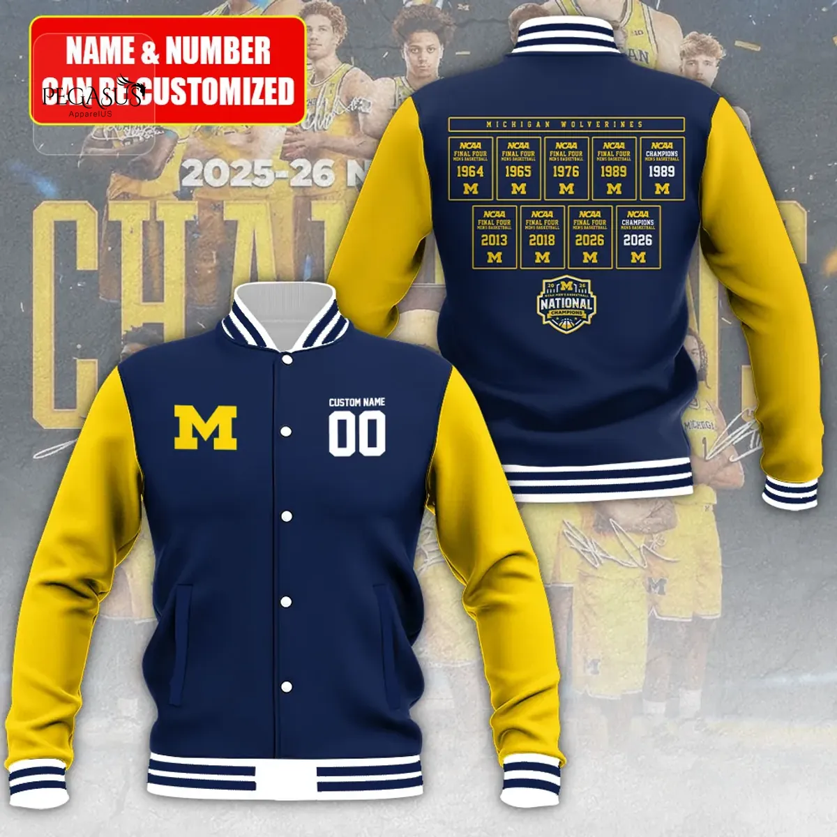 Personalized Michigan Wolverines 2026 NCAA Men’s Basketball National Champs Baseball Jacket Personalized Michigan Wolverines 2026 NCAA Men’s Basketball National Champs Baseball Jacket